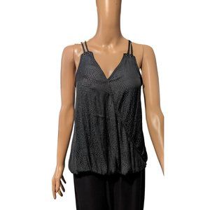 NEW Maurice’s Women SZ S Edgy Bubble Hem Black Gray Dots Wrap Tank Top
